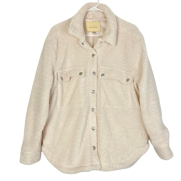 Blank NYC Sherpa Shacket Shirt Jacket Women Size Medium Cream Chunky BlankNYC - Picture 2 of 15